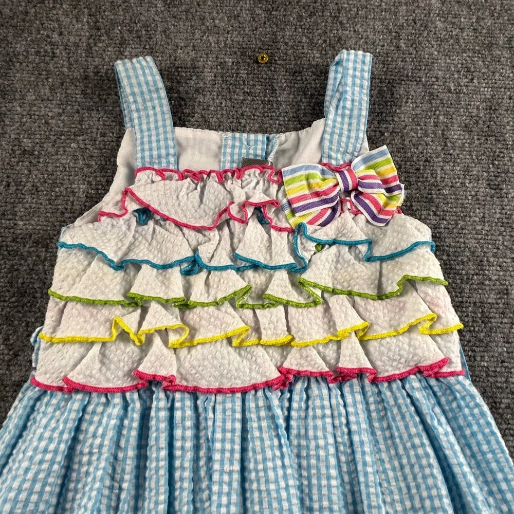 Emily Rose Girls Size 5 Blue Gingham Seersucker Ice Cream Ruffle Dress S963826